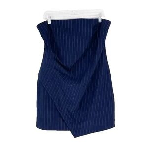 NWT Wild Fable Strapless Dress Womens Large Navy Blue Pinstripe Back Zip